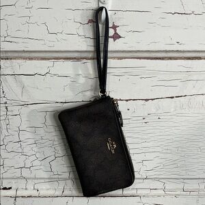 Coach Dark Brown Wristlet Dual sided Zip
